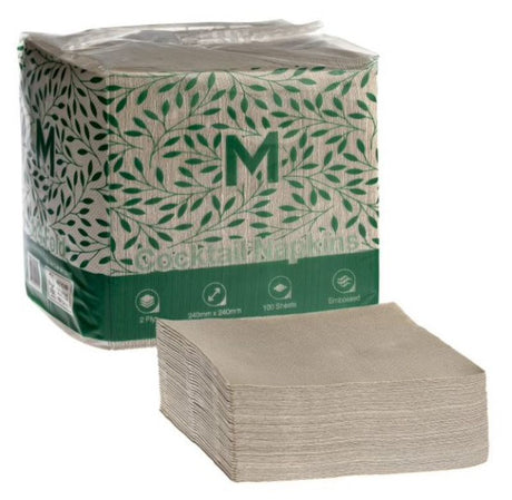 Rich brown 2-ply cocktail napkins measuring 240mm, perfect for elegance and absorbency at any event, pack of 2000.