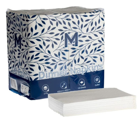 Quilted white dinner napkins, 400mm x 400mm, 2-ply, 1/8 fold design, pack of 800, perfect for any dining occasion.