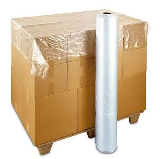 Clear manual polyethylene pallet cover, 1680mm x 1680mm, protects cargo from moisture and dirt during transit or storage.