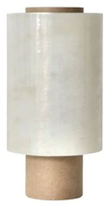 Clear premium bundling film, 100mm x 150m, 23mu thickness, pack of 18 rolls, includes 4 handles for efficient dispensing.