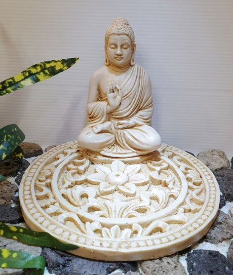 Round 15cm happy Buddha incense holder, beautifully designed for meditation, relaxation, and creating serene spaces.