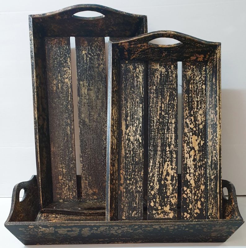 Rustic wooden black wash trays set of 3, perfect for serving, organizing, or enhancing home decor.