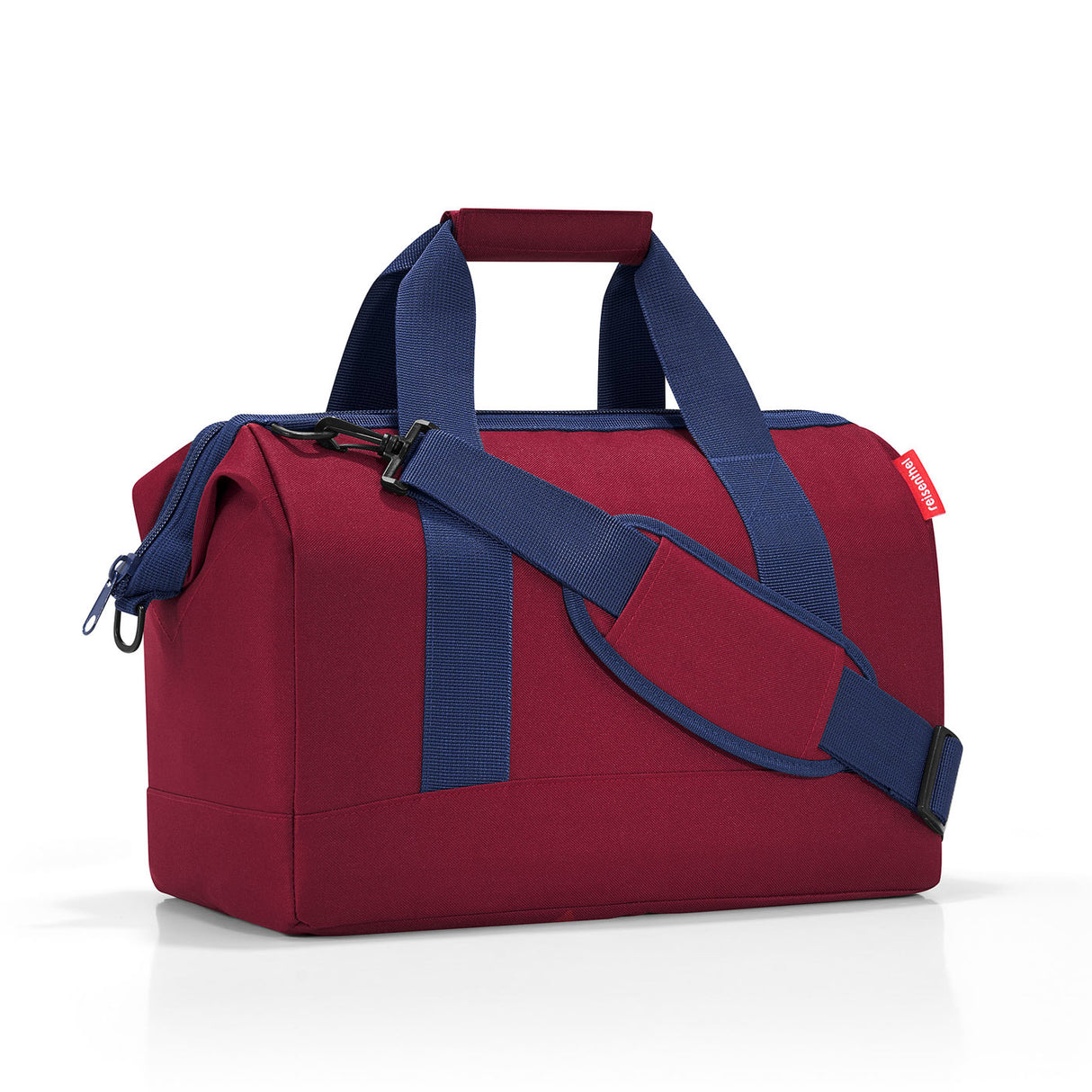 Versatile Reisenthel All Rounder M Bag in Dark Ruby, designed with 6 pockets, zip closure, and water-repellent fabric for everyday use.