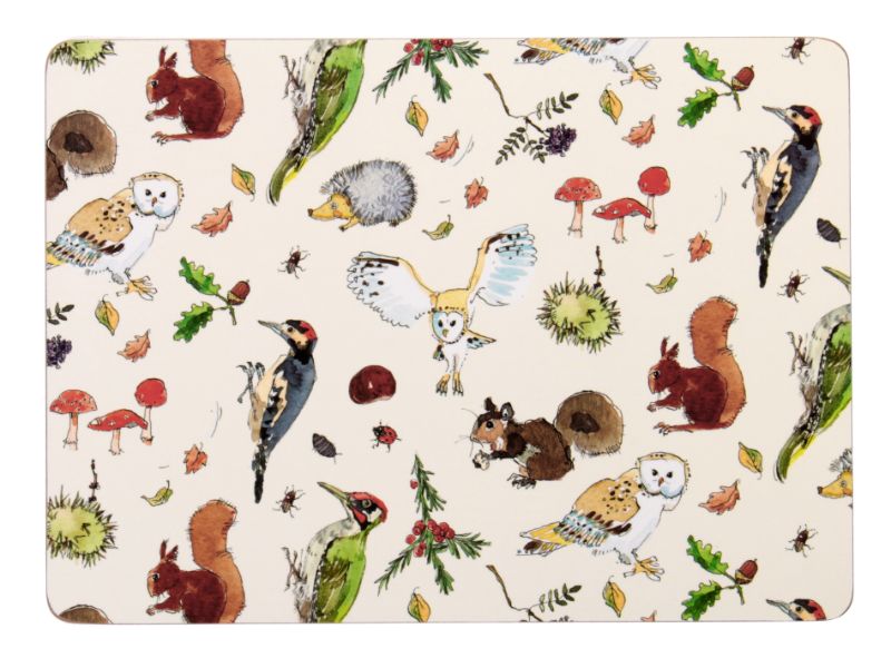 Set of 4 29cm Ulster Weavers MF Woodland placemats featuring charming woodland illustrations for dining protection.