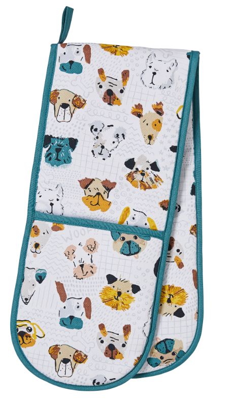 Double oven glove featuring whimsical Mutley Crew design, offering heat protection and stylish kitchen charm.