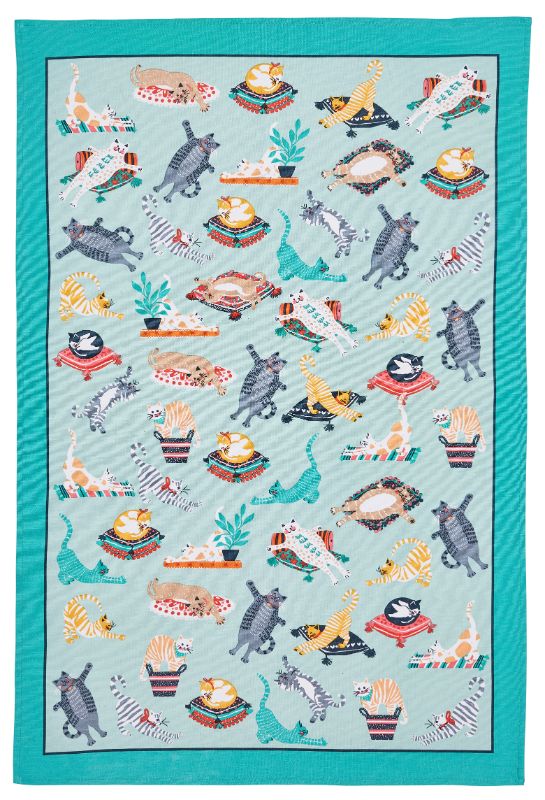 Ulster Weavers Cotton tea towel featuring charming kitty cats, ultra-absorbent and durable for drying dishes and hands.