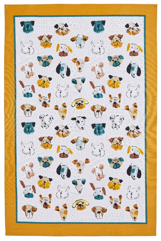 Ulster Weavers Cotton Tea Towel featuring the colorful Mutley Crew design, ideal for drying dishes and enhancing kitchen decor.