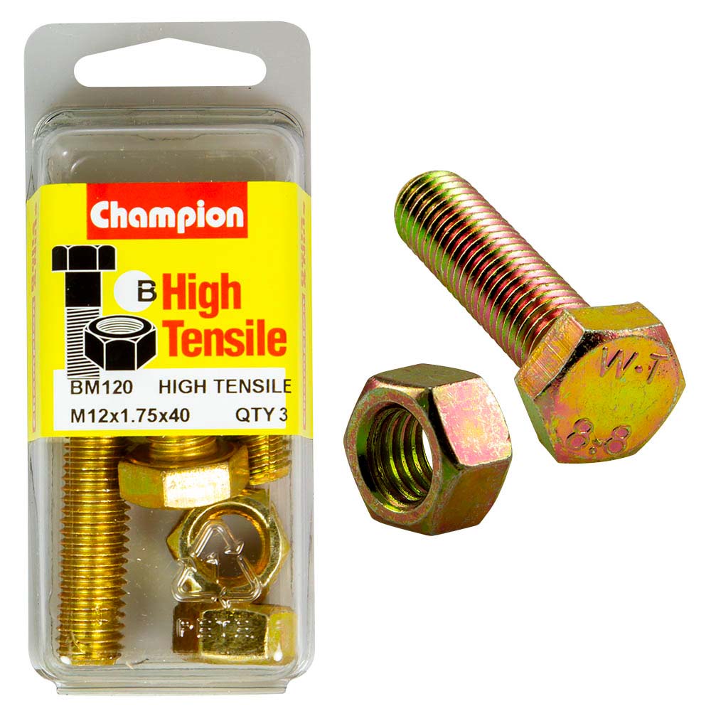 Champion M12 x 40 Set Screw & Nut (B) - GR8.8, durable fastener for industrial & DIY use, featuring high tensile strength and secure fit.