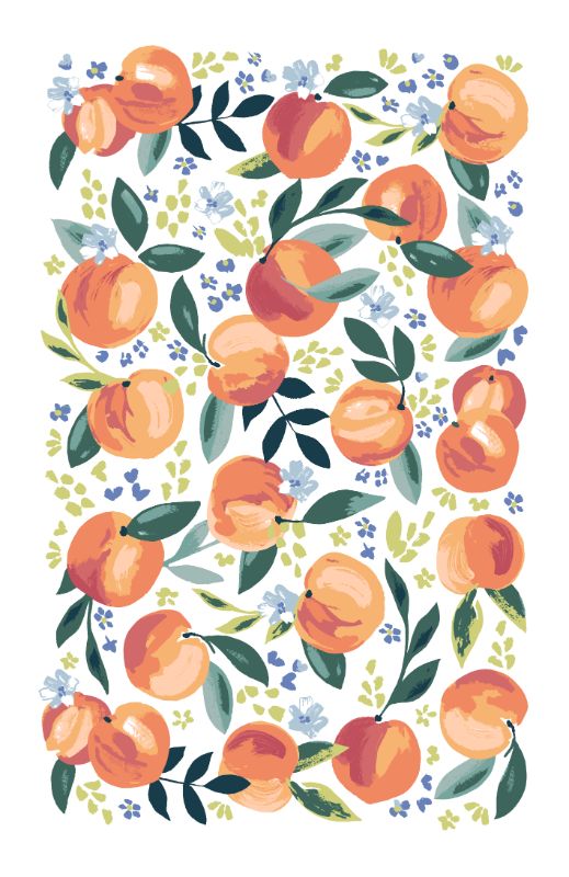 Vibrant Ulster Weavers cotton tea towel with peach design, perfect for drying dishes and enhancing kitchen decor.