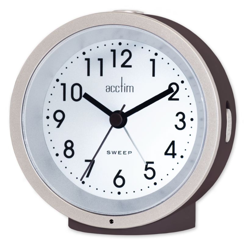 Sleek 10.2cm black alarm clock with Smartlite technology, non-ticking sweep hand, and elegant design for style and functionality.