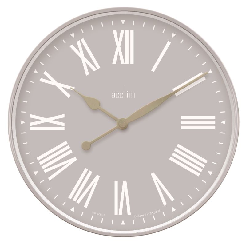 Taupe Acctim Northfield Wall Clock, 50cm, with brass hands and quartz movement, perfect for stylish home decor.
