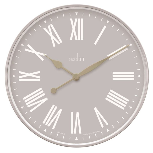 Taupe Acctim Northfield Wall Clock, 50cm, with brass hands and quartz movement, perfect for stylish home decor.