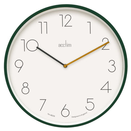 Stylish 35cm lotus green wall clock featuring a minimalist design and crisp white dial, perfect for modern interiors.