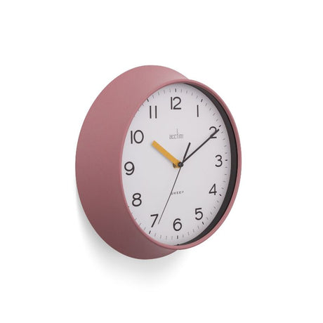 Dusty rose wall clock (29cm) with bold numbers and minimalist design, perfect for modern and retro decor.