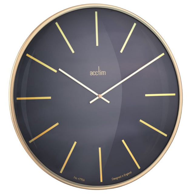 Elegant Acctim Luxe Domed Wall Clock, 40cm, featuring a brass frame, black face, and gold batons for sophisticated timekeeping.