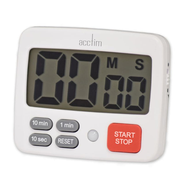Easy Timer - Acctim White (7.6cm) with large display, LED light, and versatile mounting options for efficient time management.