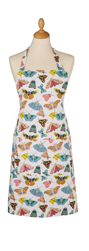 Colorful Ulster Weavers Cotton Butterfly House Apron with pockets, adjustable strap, and nature-inspired design for cooking and gardening.