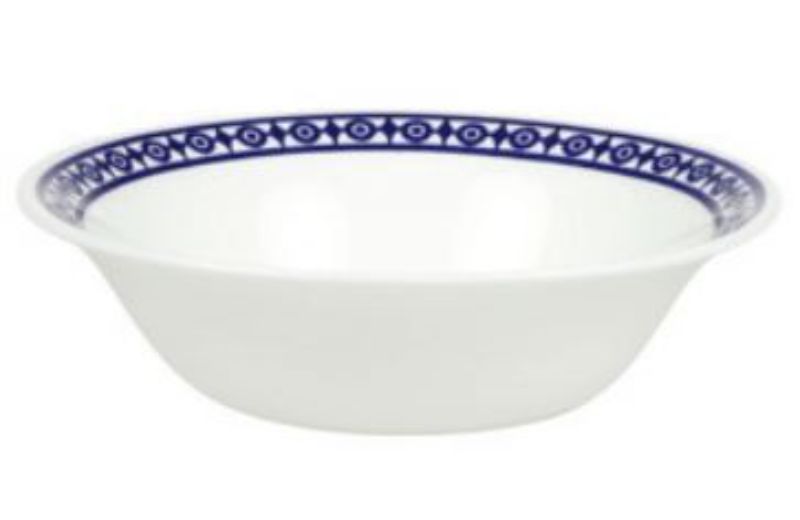 Elegant cobalt blue cereal bowl with gilt edging and geometric patterns, crafted from fine bone china, 16cm in size.