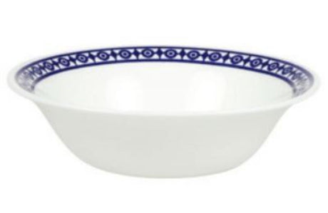 Elegant cobalt blue cereal bowl with gilt edging and geometric patterns, crafted from fine bone china, 16cm in size.
