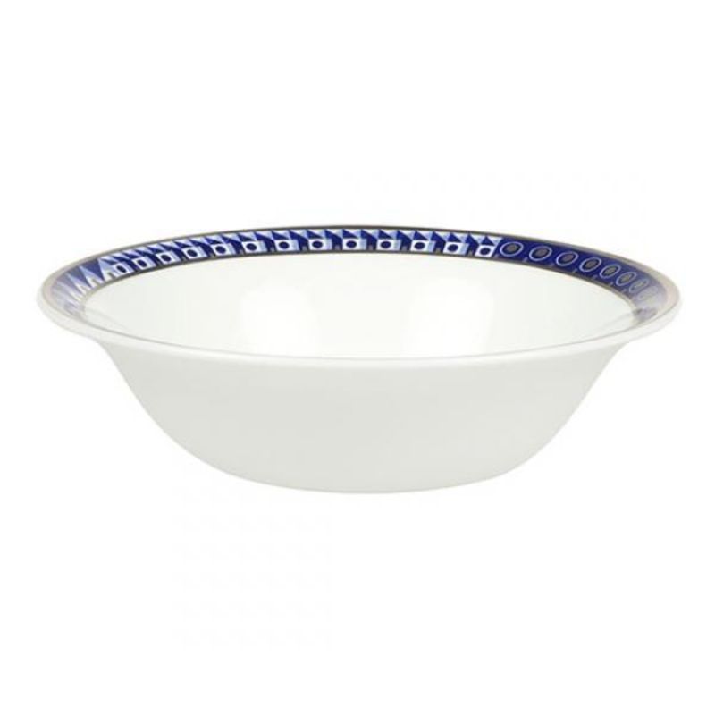 Elegant 16cm Flux Archibex Platinum cereal bowl in fine bone china with cobalt blue and gilt edging, perfect for meals and desserts.