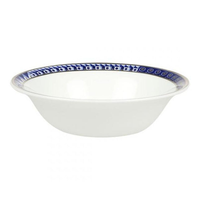 Elegant 16cm Flux Archibex Platinum cereal bowl in fine bone china with cobalt blue and gilt edging, perfect for meals and desserts.