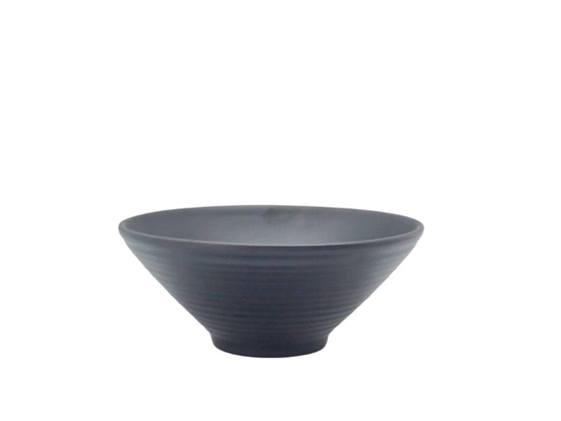 Set of 6 matte black melamine bowls, 8cm each, stylish and durable for elegant dining and easy cleanup.