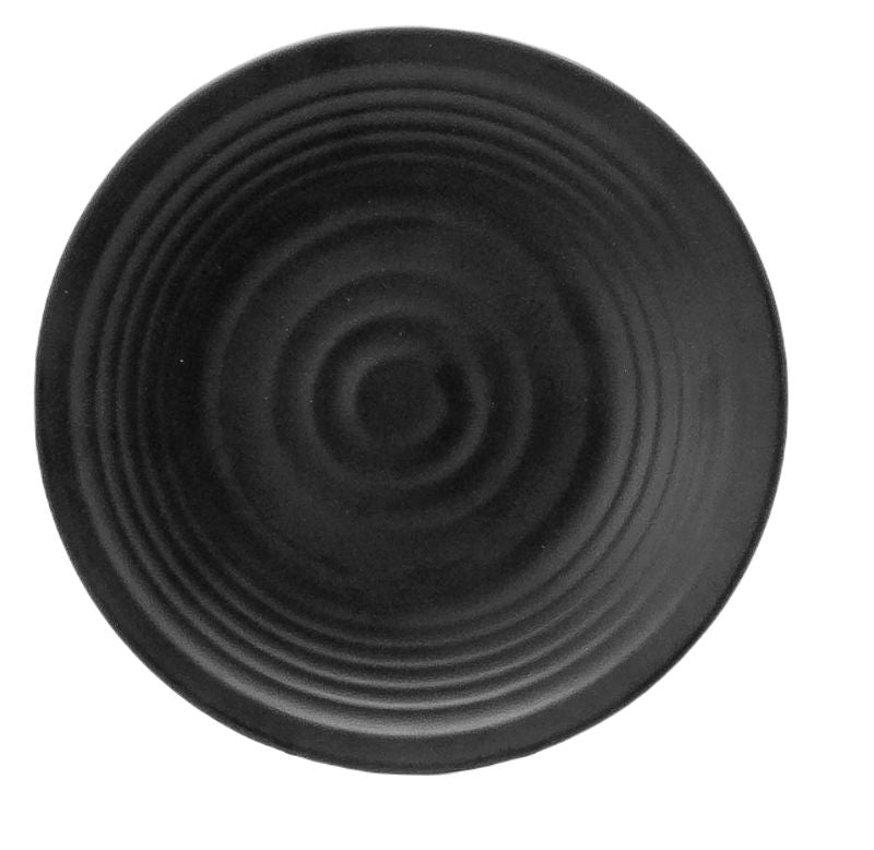 Matte black organic round plates, 20cm, set of 6, stylish and durable for indoor/outdoor dining, dishwasher safe.