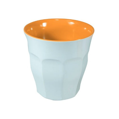 Vibrant mango and white melamine tumblers, set of 6, durable, dishwasher safe, 300ml capacity, perfect for stylish dining.
