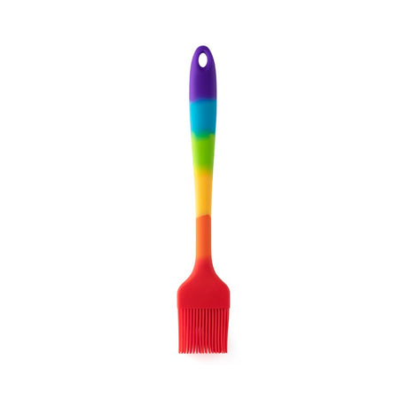 Large silicone brush in rainbow colors, 26cm, heat resistant, dishwasher safe, perfect for basting and grilling.