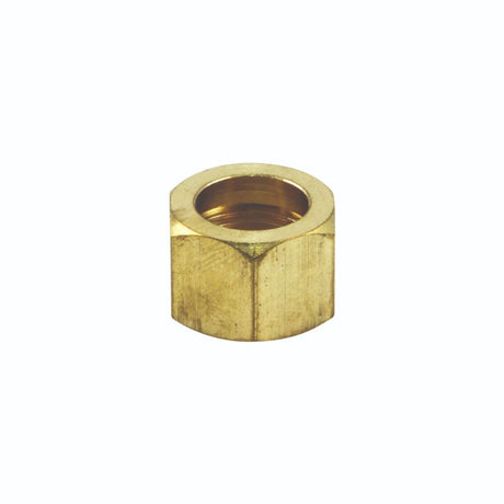 1/4-inch brass solder-on nut for plumbing, featuring corrosion resistance and durability for secure fittings and easy installations.