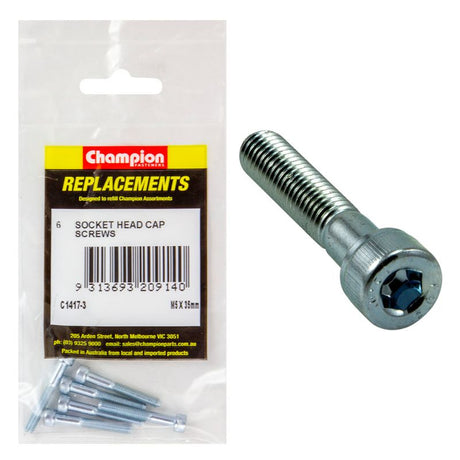 M5 x 35mm socket head cap screws in a 6-pack, offering strength and reliability for diverse fastening applications.
