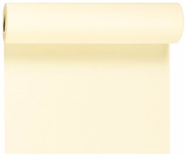Elegant champagne table runner by Duni, 0.4m x 4.8m, mimics linen, perforated for easy use, perfect for events.