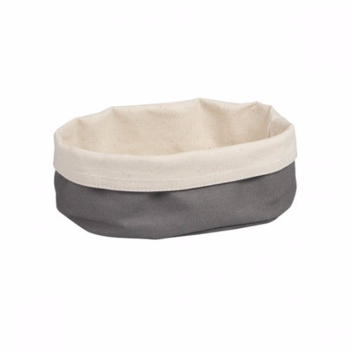Oval Moda Canvas Bread Bag in charcoal and cream, 200x150x70mm, stylishly stores and preserves your bread.