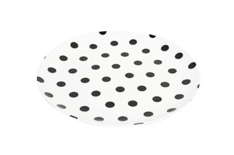 Set of 6 black dotted melamine plates, 20cm, stylish and durable, perfect for any dining occasion, dishwasher safe.