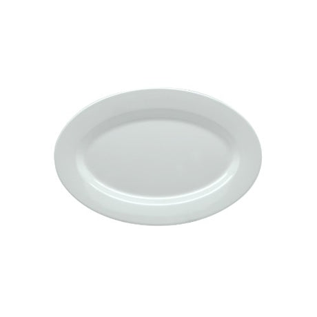 White oval melamine platter with high lustrous finish, perfect for serving appetizers and main courses at any occasion.