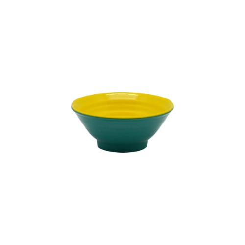 Set of 6 vibrant yellow and green melamine mini ripple dip dishes, perfect for sauces and desserts, durable and stylish.