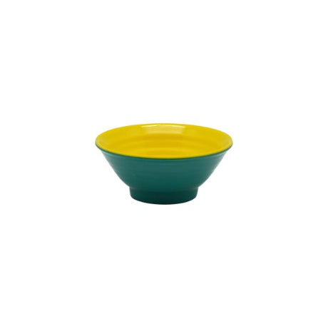 Set of 6 vibrant yellow and green melamine mini ripple dip dishes, perfect for sauces and desserts, durable and stylish.