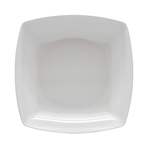 White Jab Square Shallow Bowl designed for versatile serving, durable melamine, dishwasher safe, perfect for indoor and outdoor use.