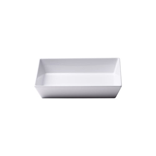 Elegant white melamine rectangular dish from JAB Design, 25x15x7 cm, scratch resistant and dishwasher safe for versatile dining.