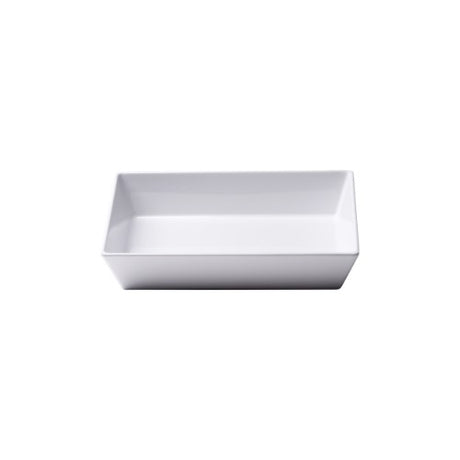 Elegant white melamine rectangular dish from JAB Design, 25x15x7 cm, scratch resistant and dishwasher safe for versatile dining.