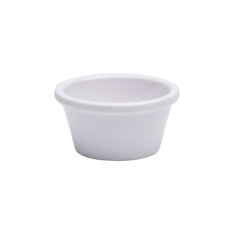 Set of 6 elegant white melamine ramekins, perfect for serving individual dishes, durable and dishwasher safe.