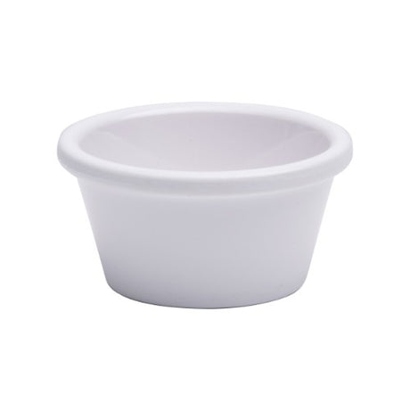 Set of 6 white Jab Plain Edge ramekins, durable melamine, perfect for sauces, desserts, and hot or cold dishes.