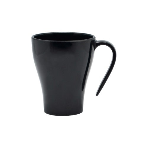 Set of 6 solid black Jab Stacking Gelato mugs, 330ml, durable melamine, stylish and dishwasher safe for versatile use.
