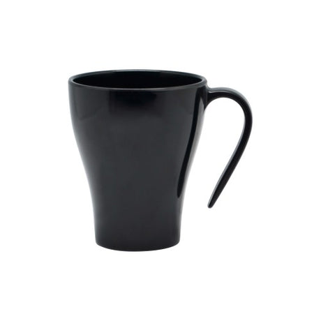 Set of 6 solid black Jab Stacking Gelato mugs, 330ml, durable melamine, stylish and dishwasher safe for versatile use.