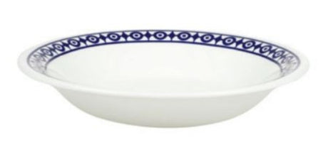 Elegant 22cm cobalt rim soup bowl in fine bone china, featuring modern geometric patterns for stylish dining presentations.