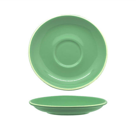 Set of 6 mint green porcelain espresso saucers, elegantly designed for a classic coffee experience.