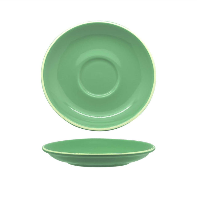 Set of 6 mint green porcelain espresso saucers, elegantly designed for a classic coffee experience.
