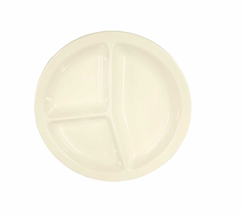 White round section tray, 27cm, made from durable melamine, ideal for stylish serving of appetizers and desserts.