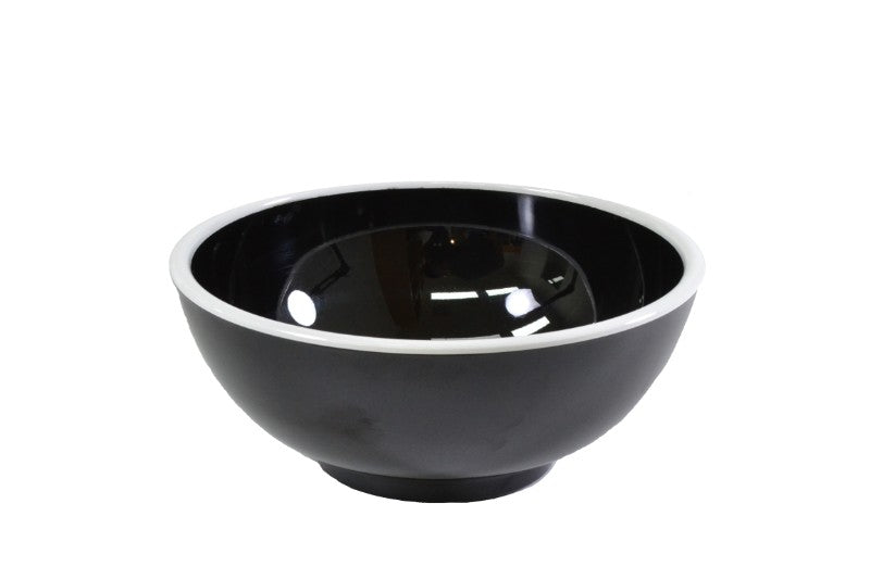 Set of 6 Jab Vintage Black/White Rim Bowls, 15cm melamine, stylish and durable for hot or cold dishes.