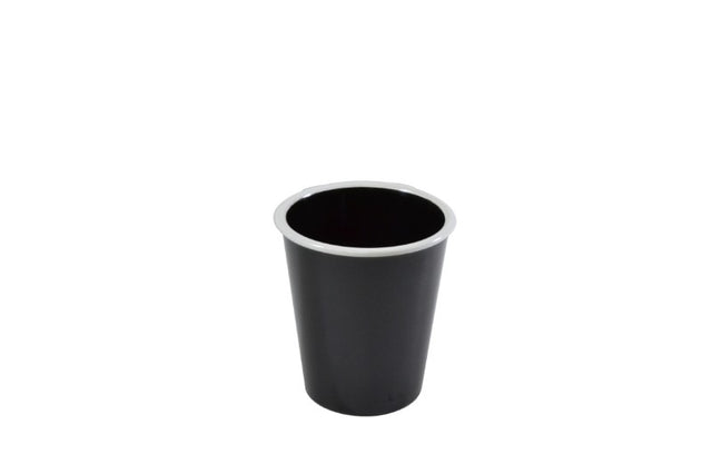 Set of 6 vintage-style black and white rim tumblers, 300ml, made from durable melamine, perfect for indoor and outdoor dining.